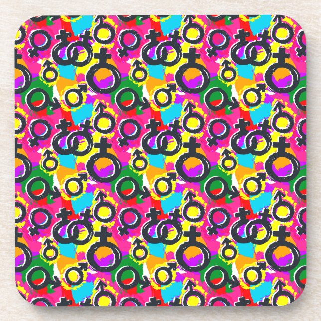 Gay Pride Gender Neon Pattern Beverage Coaster (Front)