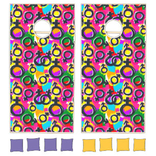 Gay Pride Gender Neon Pattern Cornhole Set