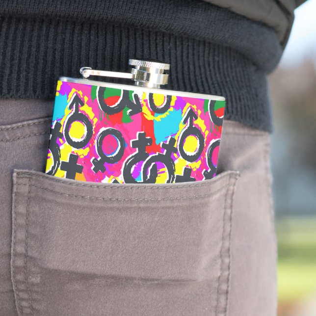 Gay Pride Gender Neon Pattern Flask (In Situ)