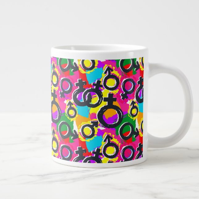 Gay Pride Gender Neon Pattern Giant Coffee Mug (Right)