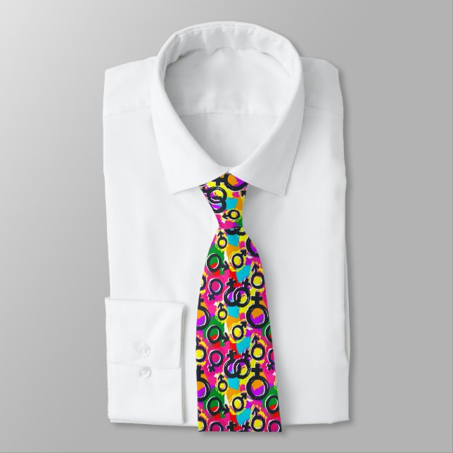 Gay Pride Gender Neon Pattern Neck Tie (Tied)