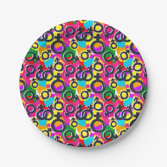 Gay Pride Gender Neon Pattern Paper Plates (Front)