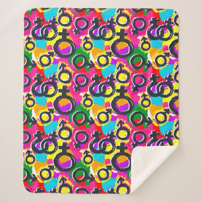 Gay Pride Gender Neon Pattern Sherpa Blanket (Front)