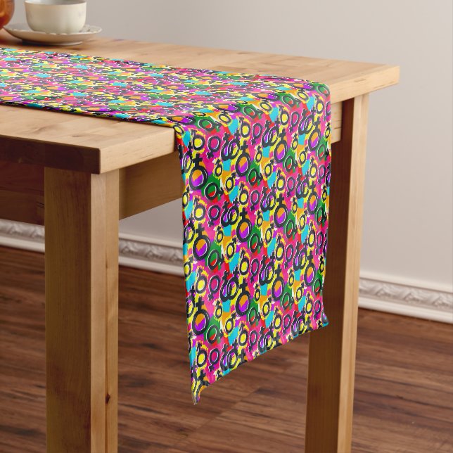 Gay Pride Gender Neon Pattern Short Table Runner (In Situ)
