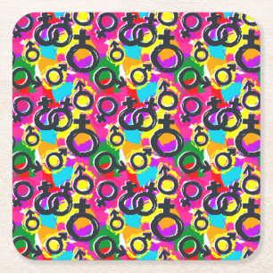 Gay Pride Gender Neon Pattern Square Paper Coaster