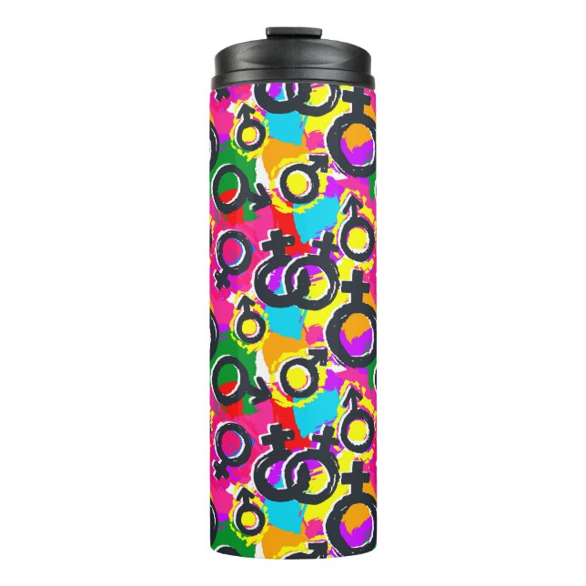 Gay Pride Gender Neon Pattern Thermal Tumbler (Front)