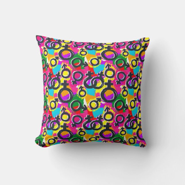 Gay Pride Gender Neon Pattern Throw Pillow (Front)