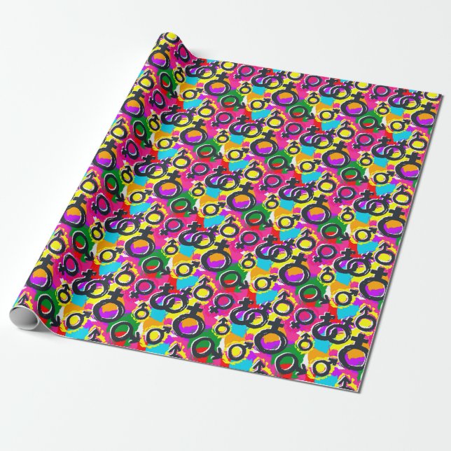 Gay Pride Gender Neon Pattern Wrapping Paper (Unrolled)