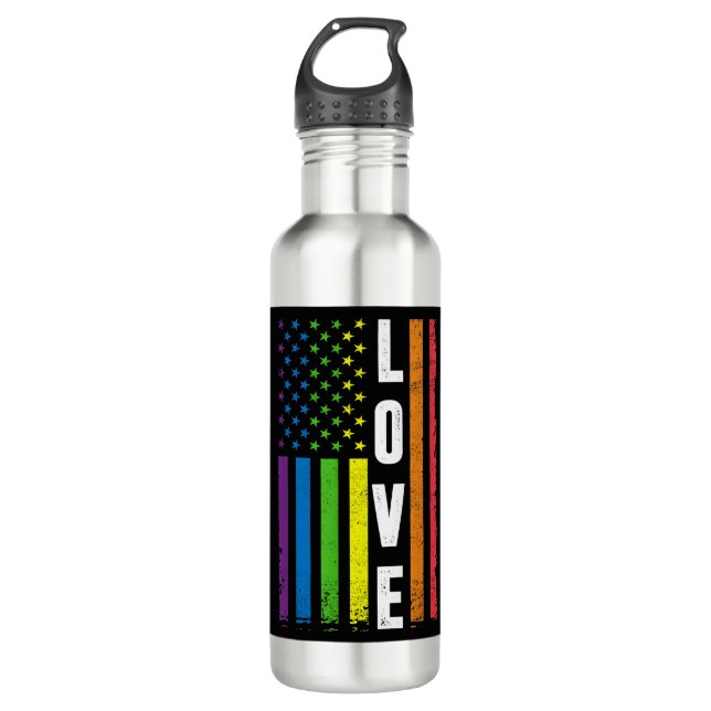 Gay Pride Gifts Men Women LGBT Rainbow Flag Gay Lo Stainless Steel Water Bottle (Front)