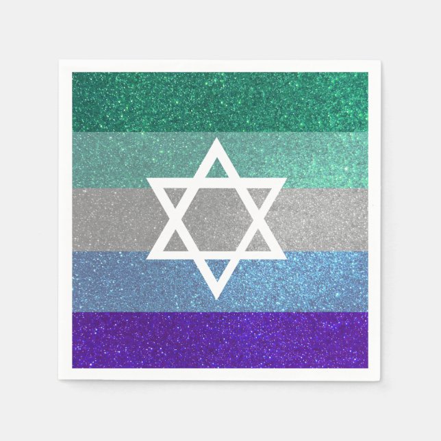Gay Pride Glitter Bar Mitzvah Jewish Star of David Napkins (Front)