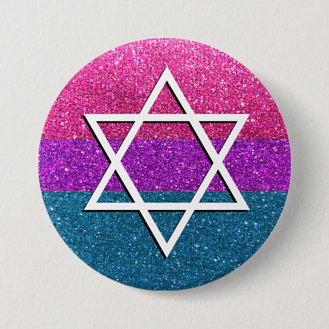 Gay Pride Glitter Bisexual Jewish Star of David Button (Front)