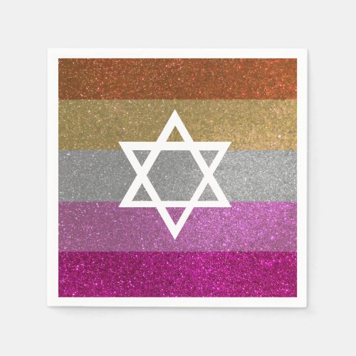 Gay Pride Glitter Jewish Lesbian Star of David Napkins