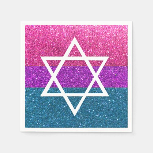 Gay Pride Glitter LGBTQIA Bi Jewish Star of David Napkins