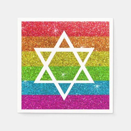 Gay Pride Glitter LGBTQIA Jewish Star of David Napkins