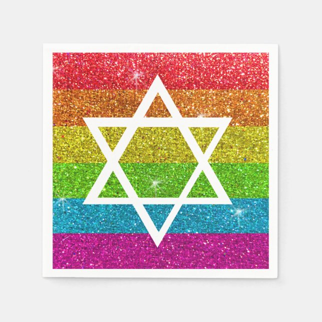 Gay Pride Glitter LGBTQIA Jewish Star of David Napkins (Front)