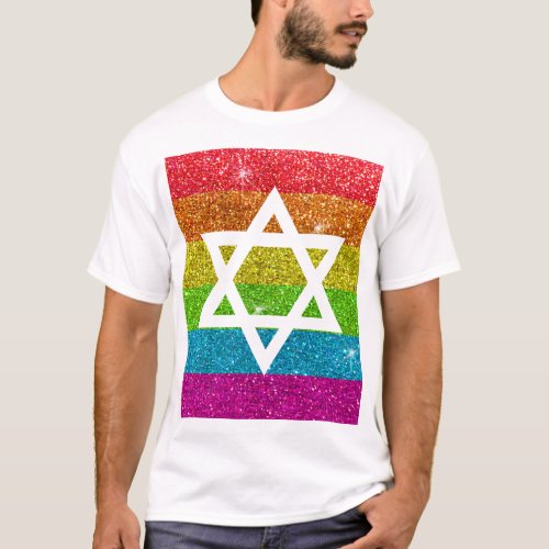 Gay Pride Glitter LGBTQIA Jewish Star of David T_Shirt