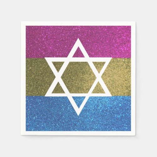 Gay Pride Glitter Pansexual Jewish Star of David Napkins