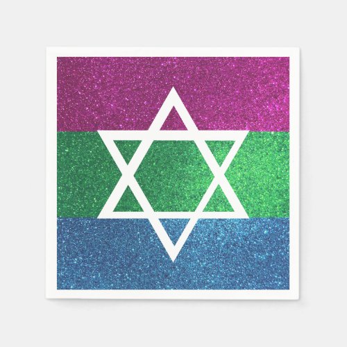 Gay Pride Glitter Polysexual Jewish Star of David Napkins