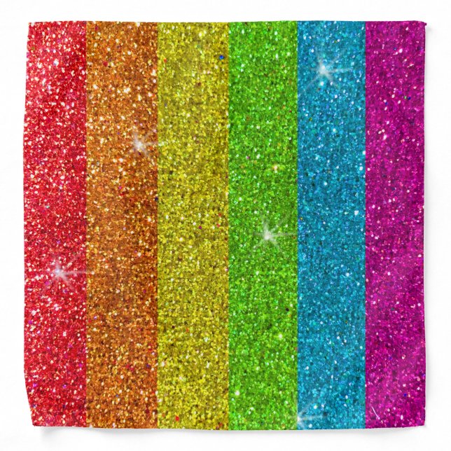 Gay Pride Glitter Rainbow Stripes LGBTQ Equality Bandana (Front)