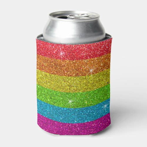 Gay Pride Glitter Rainbow Stripes LGBTQ Equality Can Cooler