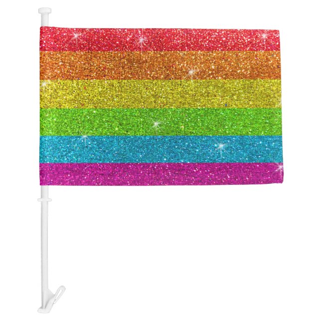 Gay Pride Glitter Rainbow Stripes LGBTQ Equality Car Flag (Front)