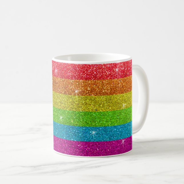 Gay Pride Glitter Rainbow Stripes LGBTQ Equality Coffee Mug (Front Right)