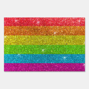Gay Pride Glitter Rainbow Stripes LGBTQ Equality Sign