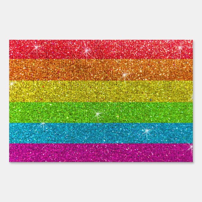 Gay Pride Glitter Rainbow Stripes LGBTQ Equality Sign (Front)