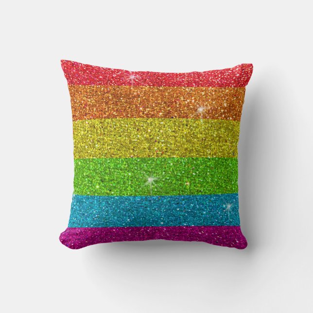 Gay Pride Glitter Rainbow Stripes LGBTQ Equality Throw Pillow (Front)