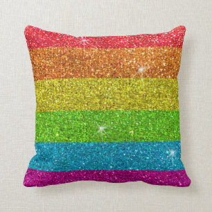 Gay Pride Glitter Rainbow Stripes LGBTQ Equality Throw Pillow