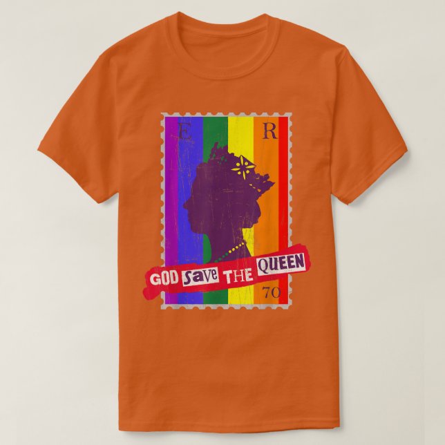 GAY PRIDE GOD SAVE THE QUEEN RAINBOW FLAG  T-Shirt (Design Front)