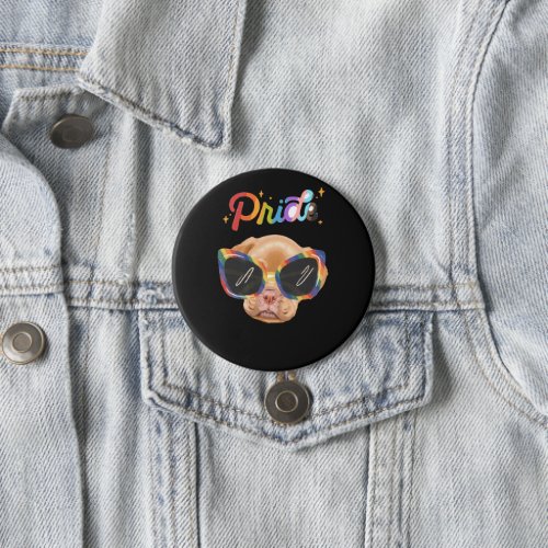 Gay pride golden retriever with rainbow sunglasses button
