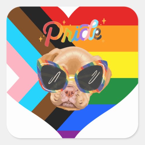 Gay pride golden retriever with rainbow sunglasses square sticker
