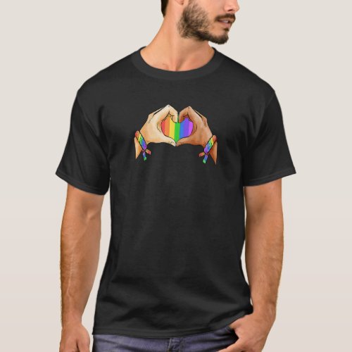 Gay Pride Heart Hand Rainbow Flag Lesbians Gay Lgb T_Shirt