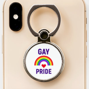 Gay Pride Heart & Rainbow Phone Ring Stand