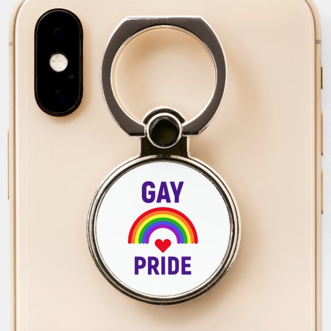 Gay Pride | Heart & Rainbow Phone Ring Stand (Close Up)