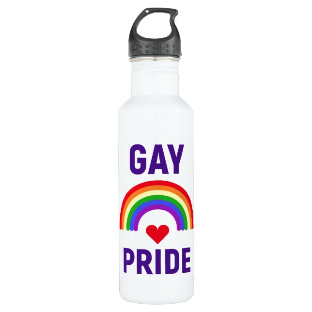 Gay Pride | Heart & Rainbow Stainless Steel Water Bottle (Front)