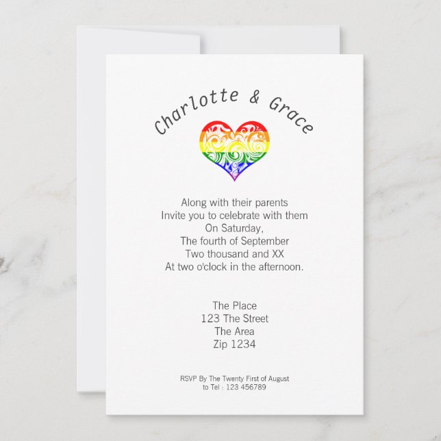 Gay Pride Heart Simple Elegance Invitation (Front)