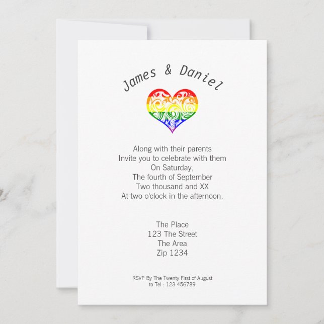 Gay Pride Heart Simple Elegance Invitation (Front)