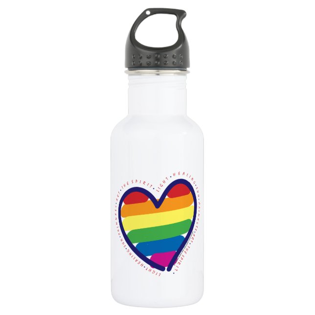 Gay Pride Heart Water Bottle (Front)