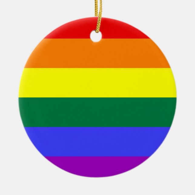 Gay Pride Horizontal Bar Rainbow Flag Ceramic Ornament (Front)