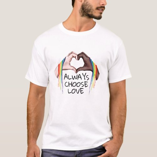 Gay Pride Inclusive Dripping Rainbow Hands Heart T_Shirt