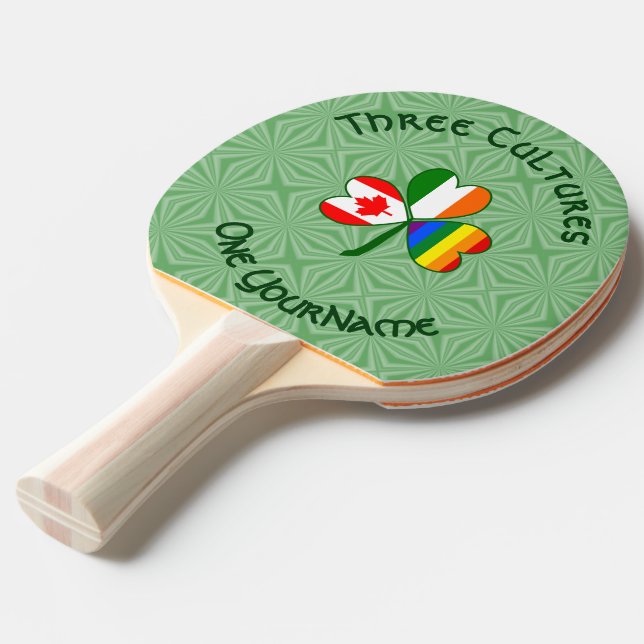 Gay Pride Ireland Canada Shamrock Flag Personalize Ping Pong Paddle (Front Angle)