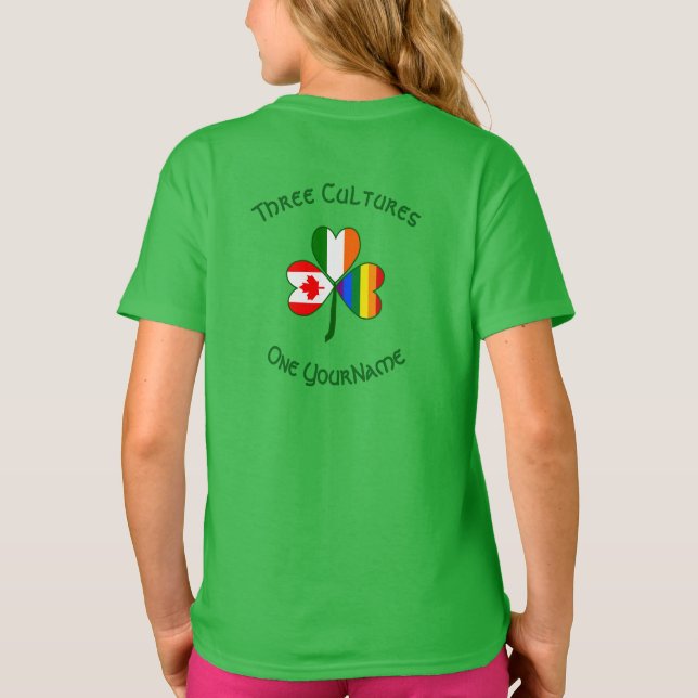 Gay Pride Ireland Canada Shamrock Flag Personalize T-Shirt (Back)