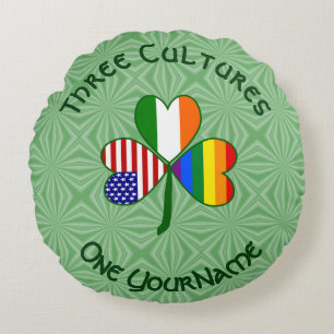 Gay Pride Ireland USA Shamrock Flag Personalized Round Pillow