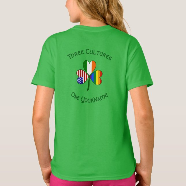 Gay Pride Ireland USA Shamrock Flag Personalized  T-Shirt (Back)