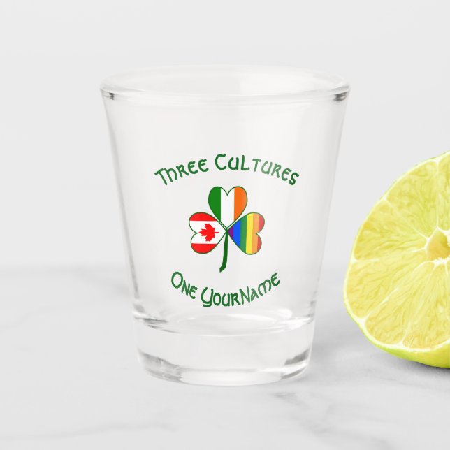 Gay Pride Irish Canadian Flag Shamrock Personalize Shot Glass (Front)