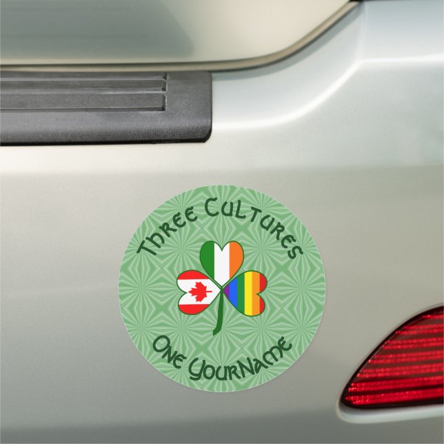 Gay Pride Irish Canadian Flags Shamrock Your Name Car Magnet (In Situ)
