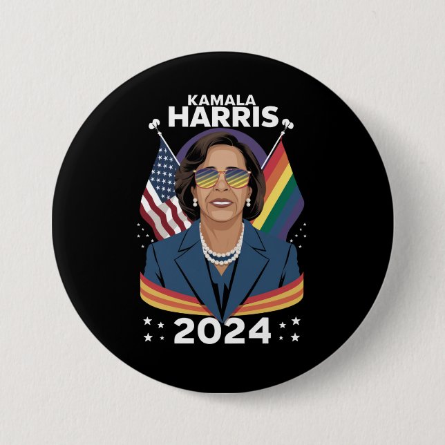 Gay Pride Kamala Harris 2024 Vice President LGBTQ+ Button (Front)