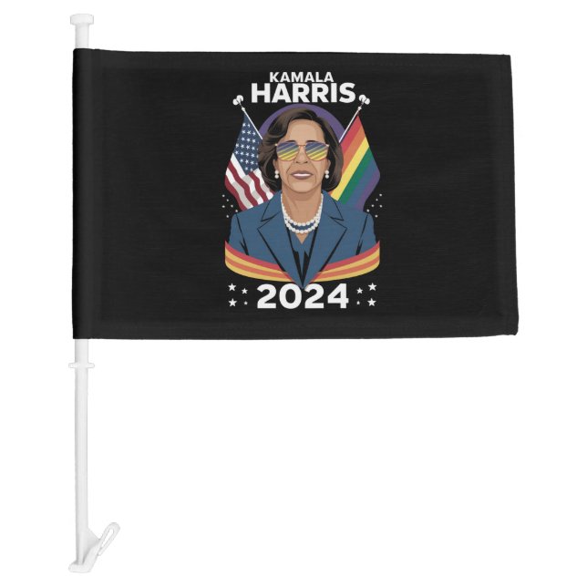 Gay Pride Kamala Harris 2024 Vice President LGBTQ+ Car Flag (Front)